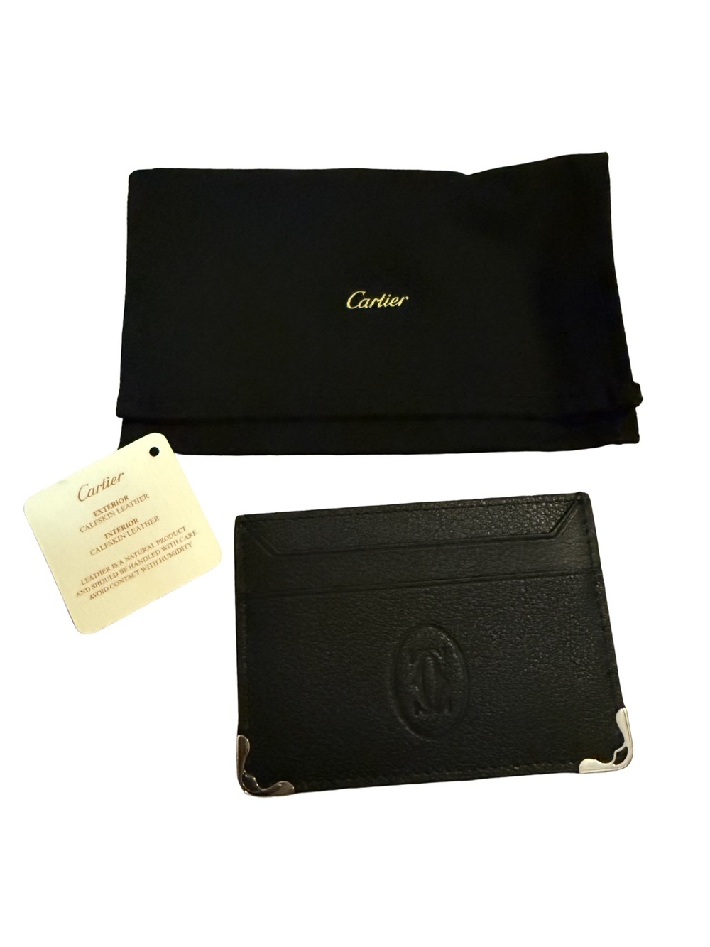 Cartier Black Leather Card Holder with Silver Corner Details